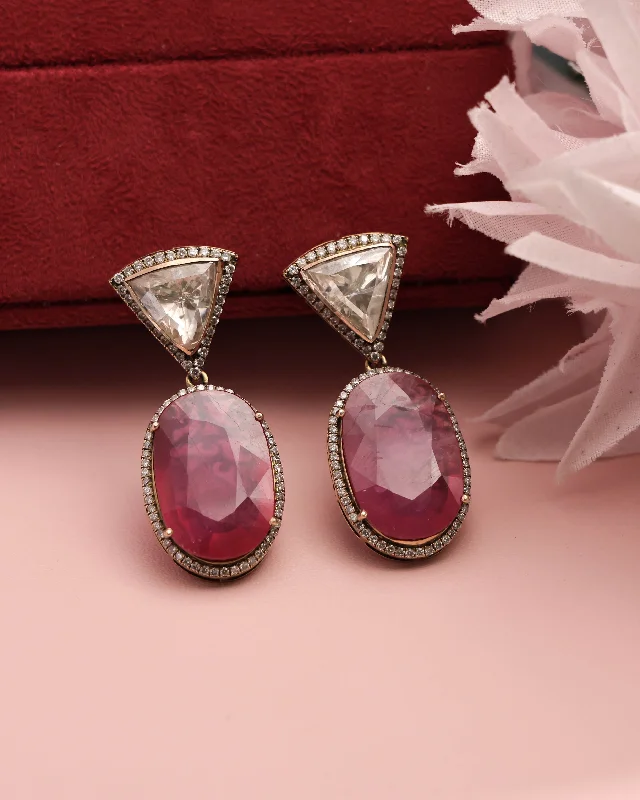 Ethnic Style Earrings-Ethnic Style Earrings-Neha Polki And Diamond Long Earrings