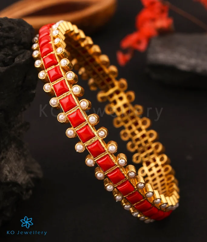 Crystal Bangle Bracelet for Women-Luxury Gold Drop Earrings-The Rajanya Silver Bangle (Coral/Size 2.2/2.4/2.6/2.8)