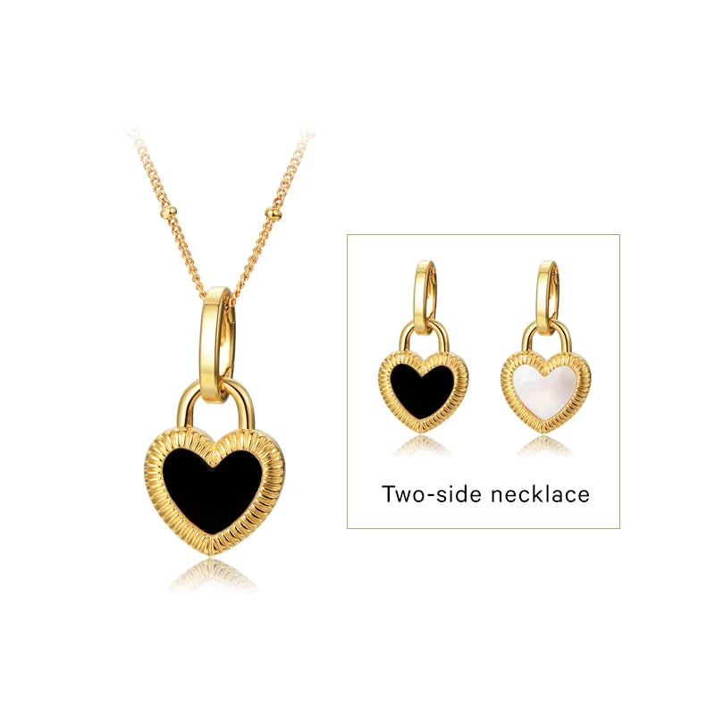 Large Pendant Gold Necklace-Geometric Dangle Earrings-Flip - Heart Necklace (Silver Gold Vermeil)