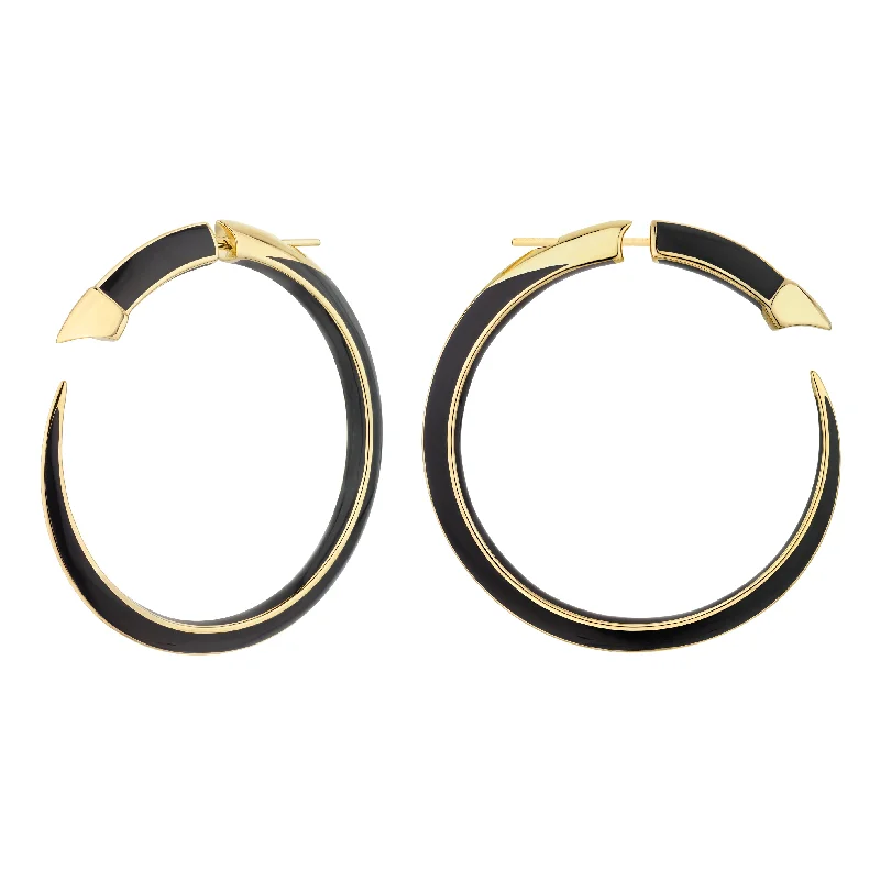 Large Statement Earrings-Large Statement Earrings-Sabre Solis Statement Hoop Earrings - Yellow Gold Vermeil & Jet Ceramic