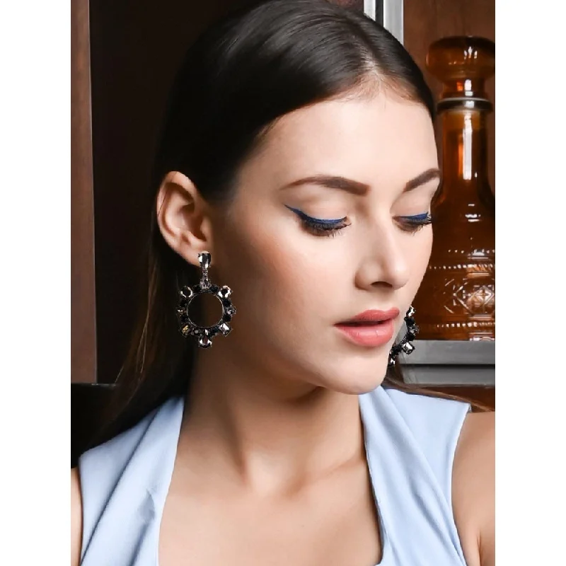 Hoop Earrings with Charms-Hoop Earrings with Charms-Odette Women Black Metal Earrings