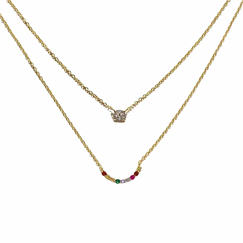 Bar Pendant Necklace-Casual Stud Earrings-Barbara Layered Rainbow Horse Shoe Bezel Necklace