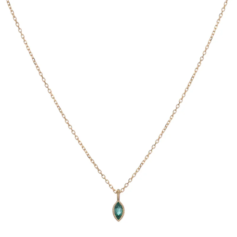 Crystal Pendant Chain Necklace-Blue Gem Earrings-Marquise Cut Emerald Wisp Necklace