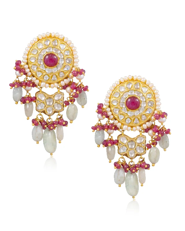 Luxe Pearl Earrings-Luxe Pearl Earrings-Kishori Polki Long Earrings