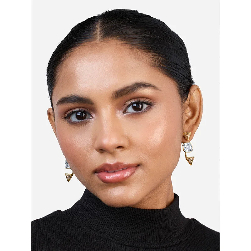 Elegant Hoop Earrings-Elegant Hoop Earrings-Isharya Moss Pyramid Crystal Drop In 18KT Gold and Signature Colored Plating