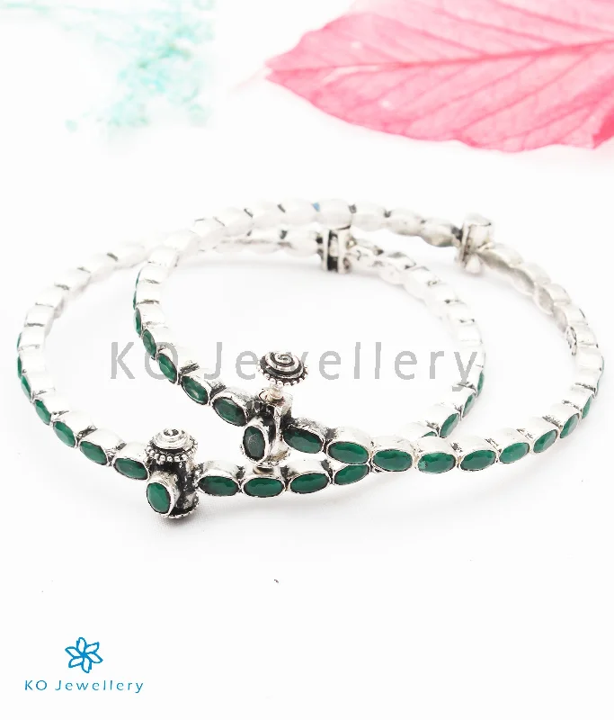 Custom Message Bracelet-Gold Chain Earrings-The Parna Silver Kemp Bracelet (Green/Oxidised/Size 2.2/2.4/2.6)