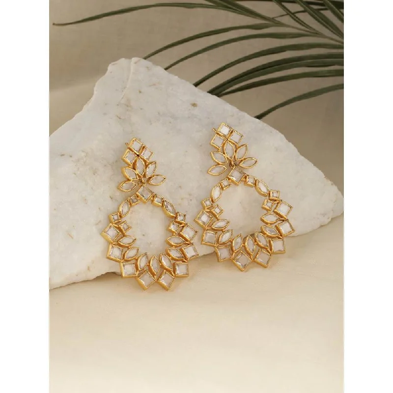 Bridal Earrings-Bridal Earrings-Zurooh 18K Gold Plated Fusion Polki Chand Bali