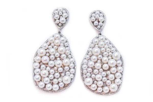 Women’s Fashion Earrings-Women’s Fashion Earrings-Freshwater Cultured Pearl Diamond Earrings