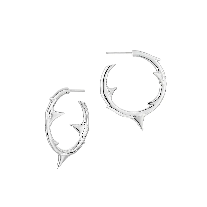 Wedding Stud Earrings-Wedding Stud Earrings-Rose Thorn Medium Hoop Earrings - Silver