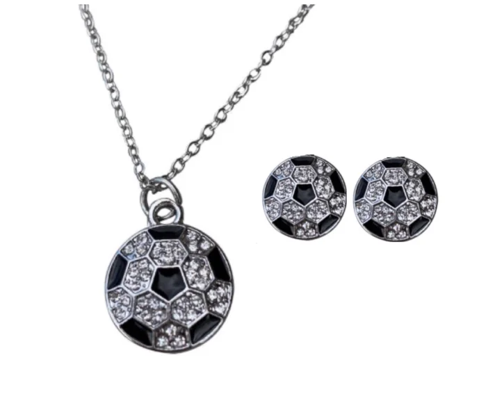 Unique Pendant Necklace-Abstract Earrings-Soccer Rhinestone Necklace & Earrings