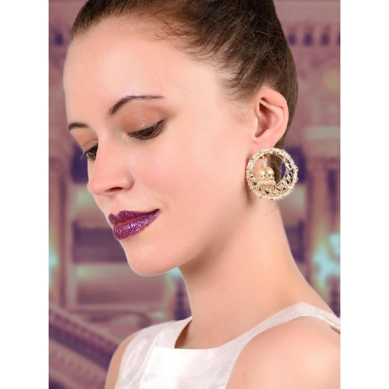 Floral Earrings-Floral Earrings-Odette Women Round Gold Tone Kundan And Pearl Earrings