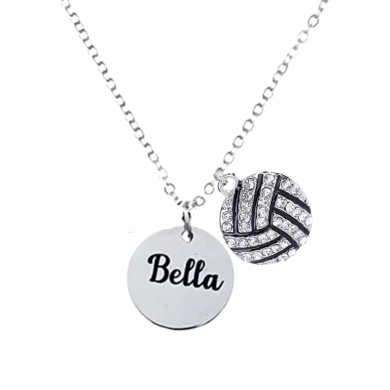 Diamond Necklace for Women-Pearl Drop Earrings-Engraved Volleyball Charm Necklace