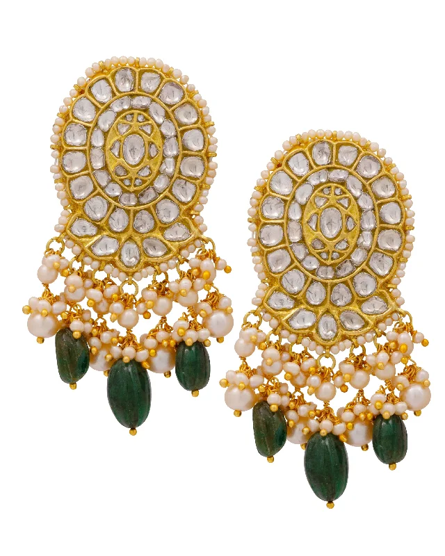 Classic Gold Earrings-Classic Gold Earrings-Khalak Polki Long Earrings