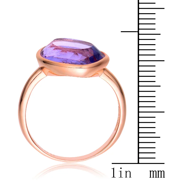 Classic Solitaire Ring-Antique Style Earrings-Rose Gold Plated Purple Cubic Zirconia Ring