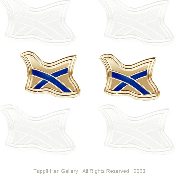 Fashion Statement Earrings-Fashion Statement Earrings-SALTIRE SCOTTISH FLAG EARRINGS WITH ROYAL BLUE ENAMEL IN 9CT YELLOW GOLD