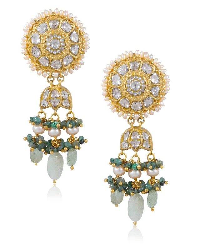 Multi-Layer Earrings-Multi-Layer Earrings-Indali Polki Long Earrings