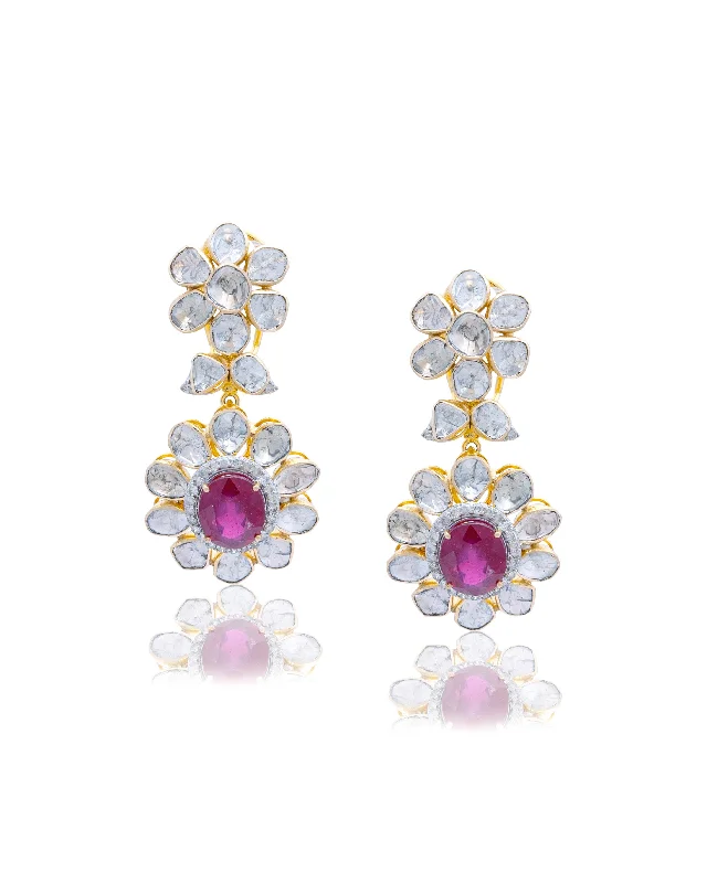 Large Gem Earrings-Large Gem Earrings-Nandini Polki And Diamond Long Earrings