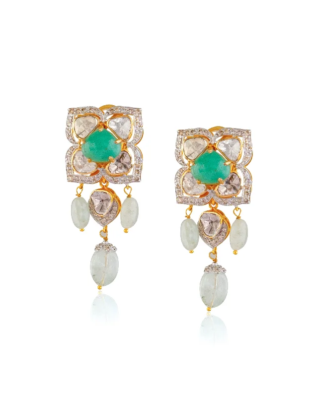 Luxury Pearl Earrings-Luxury Pearl Earrings-Minakshi Polki And Diamond Long Earrings