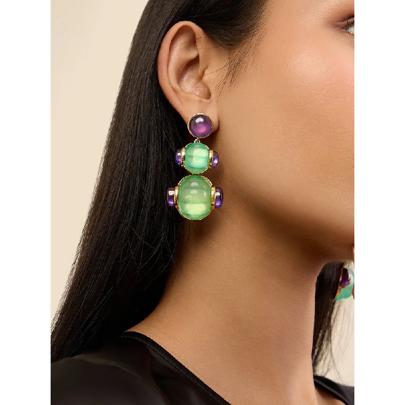 Colorful Drop Earrings-Colorful Drop Earrings-Isharya Aqua Amethyst in 18Kt Gold Plated Earrings