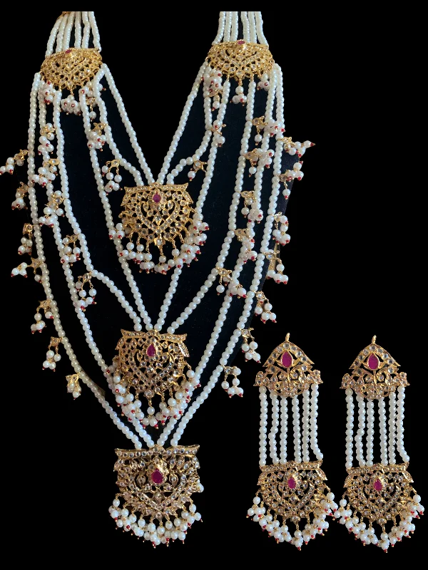 Retro Gold Necklace-Retro Dangle Earrings-SAT63 Maahi bridal Hyderabadi three layered necklace with earrings ( READY TO SHIP )