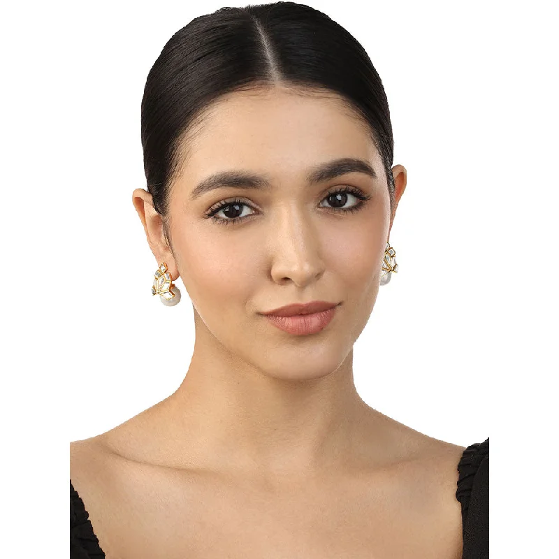 Gold Hoop Earrings for Women-Gold Hoop Earrings for Women-Isharya Flor White Pearl Earrings In 18Kt Gold Plated