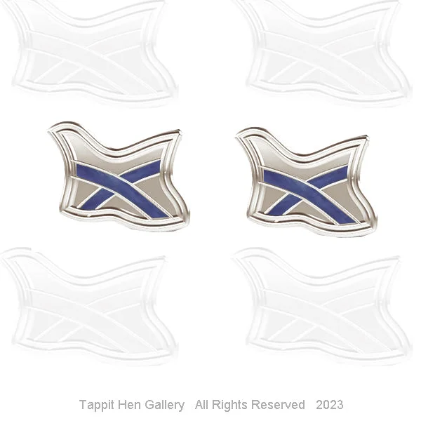 Retro Dangle Earrings-Retro Dangle Earrings-SALTIRE SCOTTISH FLAG EARRINGS WITH ROYAL BLUE ENAMEL IN SILVER