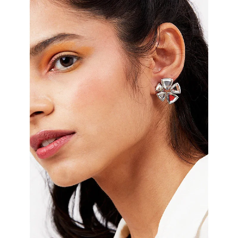 Gold Plated Earrings-Gold Plated Earrings-Isharya Inayat Statement Mirror Studs Silver Plating