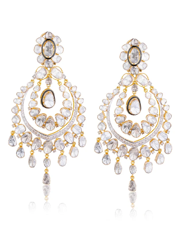 Stud Earrings with Stones-Stud Earrings with Stones-Simran Polki And Diamond Long Earrings