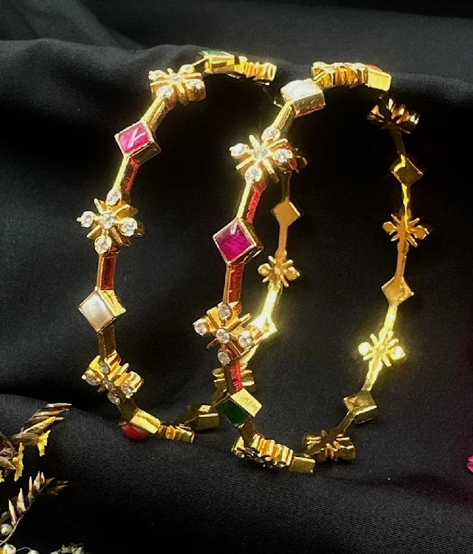 Simple Gold Bangle-Oversized Earrings-The Diamond Solitaire Red Silver Navaratna Bangle (Size 2.2/2.4/2.6/2.8)