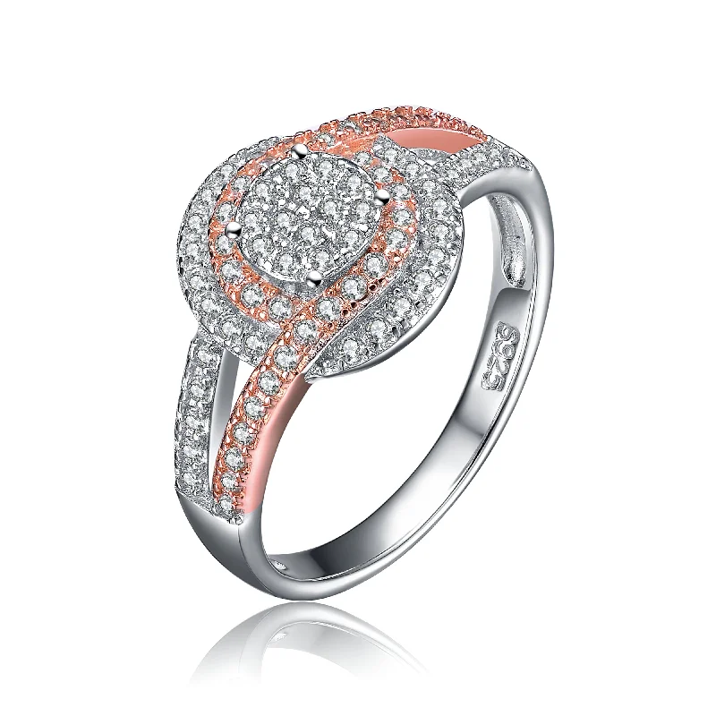 Men's Wedding Ring-Luxury Gold Earrings-Sterling Silver and Rose Gold Overlay Cubic Zirconia Pave Ring