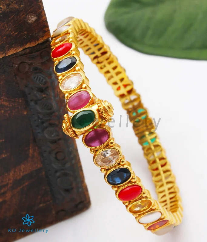 Dainty Gold Bracelet-Geometric Earrings for Women-The Medha Silver Navratna Gemstone Openable Bracelet (Size/2.2/2.4/2.6/2.8)