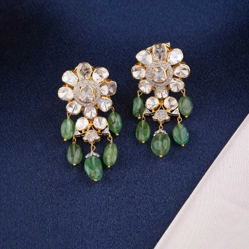 Oval Shape Earrings-Oval Shape Earrings-Prachi Polki And Diamond Long Earrings