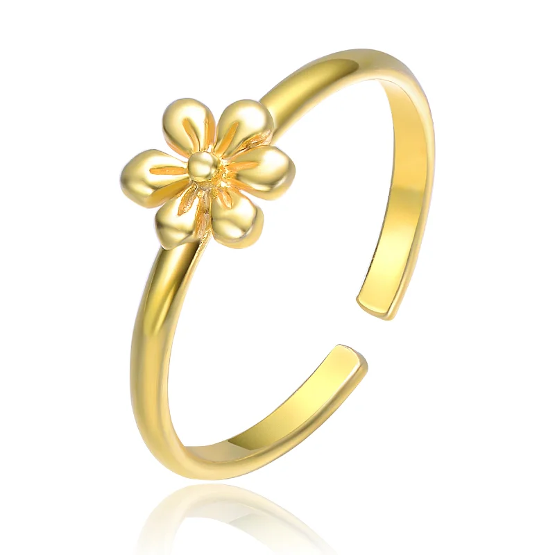 Sterling Silver Ring for Women-Chunky Earrings-Children's 14k Gold Plated Daisy on Top Adjustable Ring