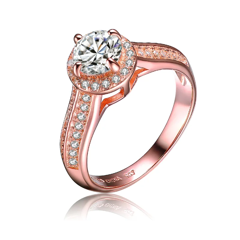 Classic Rose Gold Ring-Small Hoop Earrings-Rose Gold Overlay Cubic Zirconia Mounted Ring