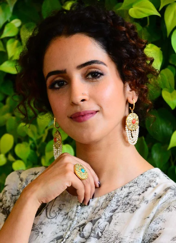 Round Shape Earrings-Round Shape Earrings-Sanya Malhotra - Raelynn Polki Long Earrings