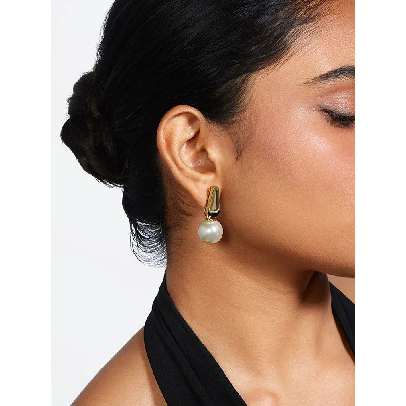 Pearl Drop Earrings-Pearl Drop Earrings-Isharya Ayaana Mirror and Pearl Libra Earring In 18KT Gold Plated