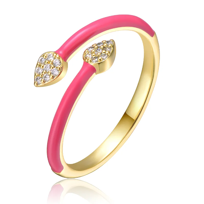 Wedding Ring with Colored Gemstones-Simple Gold Earrings-Coralie Pink Enamel Stacking Ring