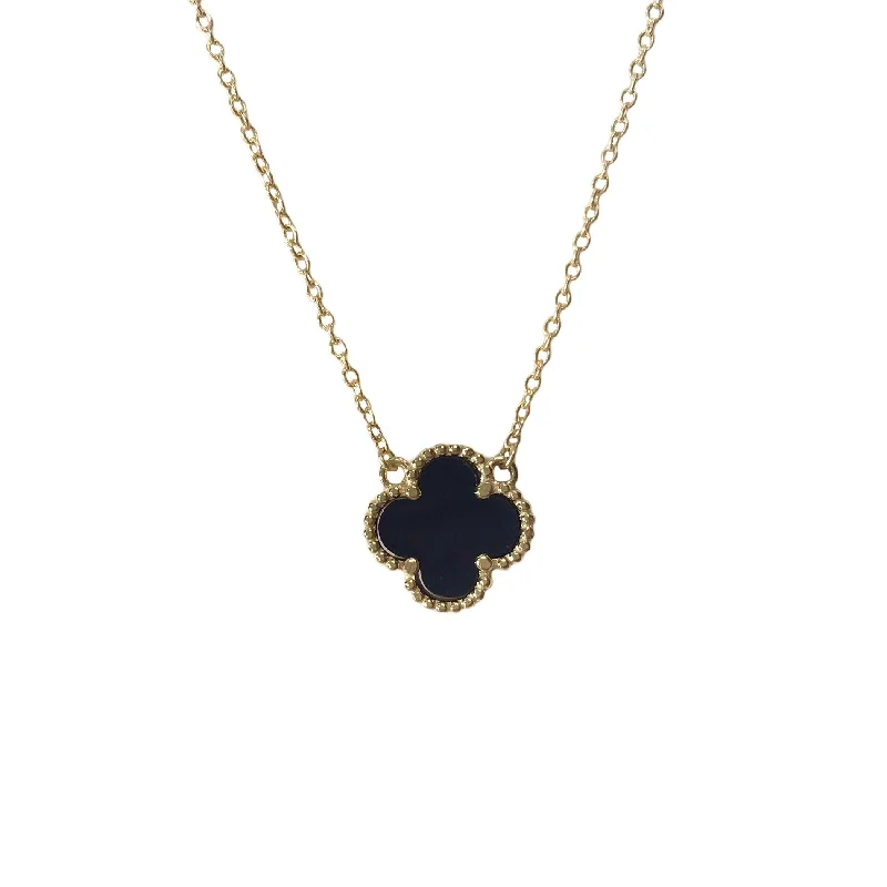 Elegant Gold Necklace-Gemstone Stud Earrings-Flora Bezel Small Onyx Necklace