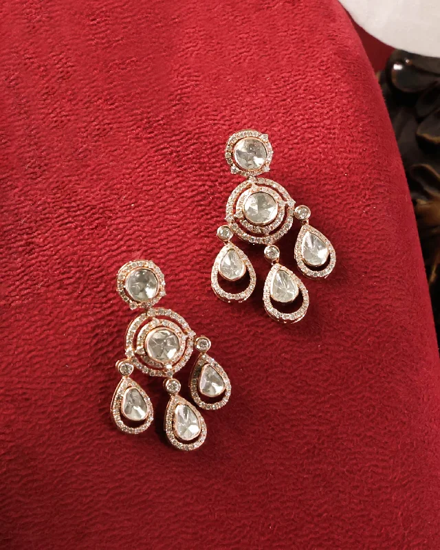 Wedding Earrings for Bride-Wedding Earrings for Bride-Veena Polki And Diamond Long Earrings