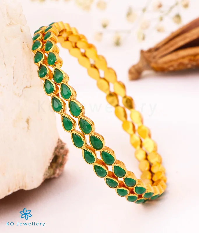 Silver Stackable Bracelets-Luxury Gold Earrings-The Artava Silver Kempu Bangle(Green/Size 2.6)