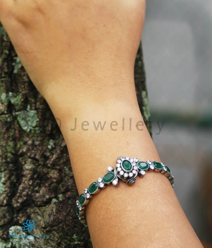 Custom Leather Cuff Bracelet-Silver Hoop Earrings for Women-The Harini Silver Kemp Bracelet (Green/Oxidised/Size 2.2/2.4/2.6/2.8)