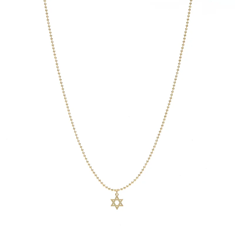 Layered Gold Necklace-Black Diamond Earrings-XS Star of David Necklace in Gold