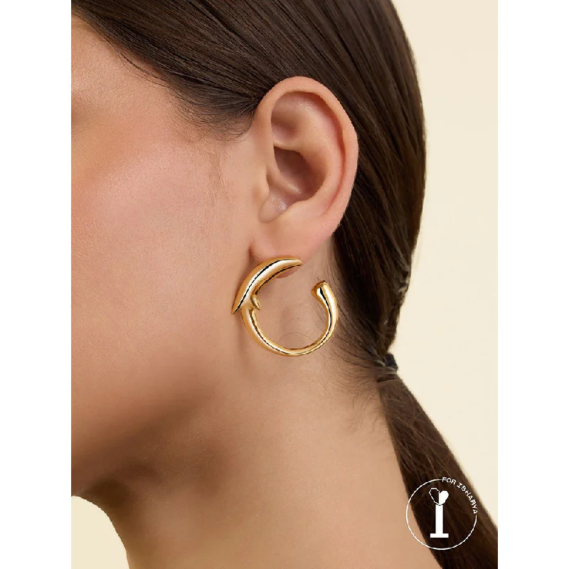 Elegant Diamond Hoop Earrings-Elegant Diamond Hoop Earrings-Isharya Gold Dolphin Hoops In 18Kt Gold Plated