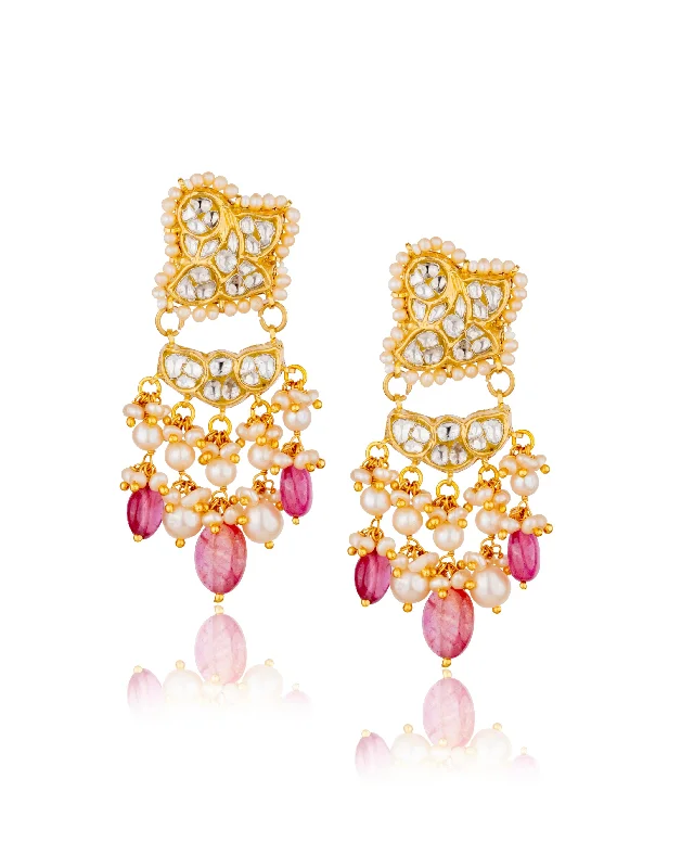 Wedding Earrings for Bride-Wedding Earrings for Bride-Adhya Polki Long Earrings