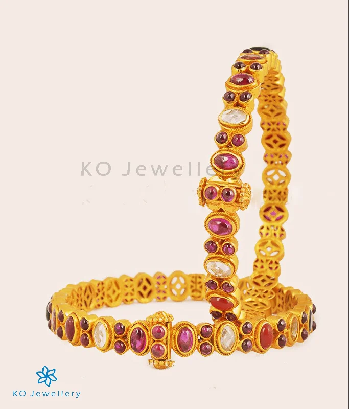 Gold Gemstone Bracelet-Sunflower Earrings-The Navarathnalu Silver Gemstone Openable Bracelet(Size/2.2/2.4/2.6/2.8)