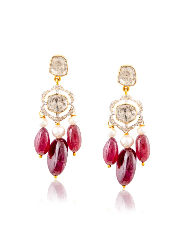 Antique Style Earrings-Antique Style Earrings-Disha Polki And Diamond Long Earrings