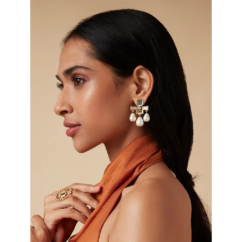 Large Statement Earrings-Large Statement Earrings-Isharya Trio Drop Earrings In 18KT Gold Plated