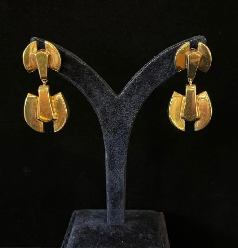 Creative Hoop Earrings-Creative Hoop Earrings-1930s Cropp & Farr Geometric Yellow Gold Earrings