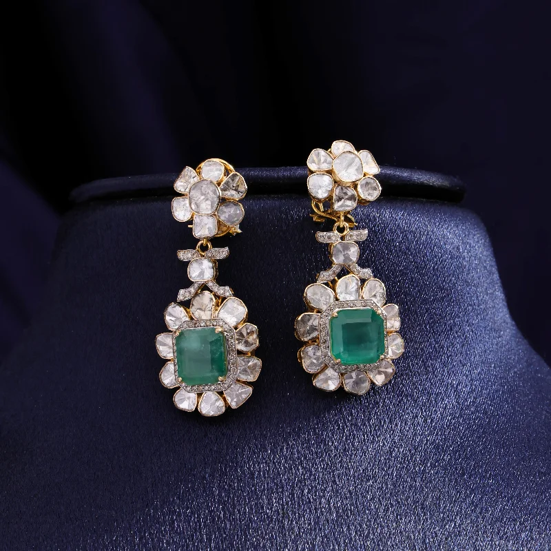 Custom Made Earrings-Custom Made Earrings-Mariam Polki And Diamond Long Earrings