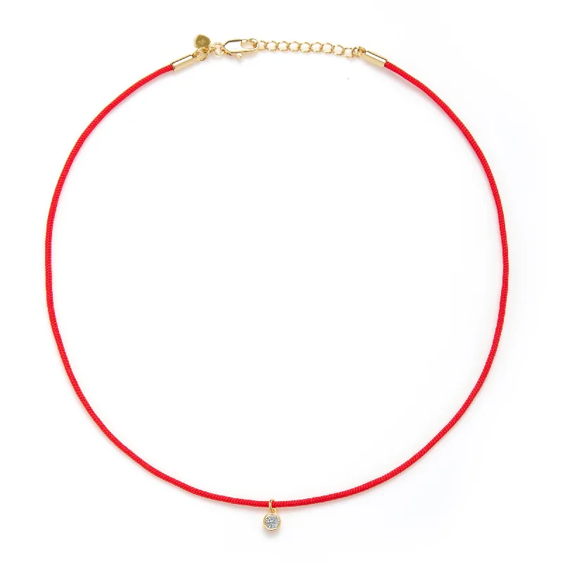 Designer Diamond Necklace-Minimalist Drop Earrings-Red Bendel Necklace in Gold